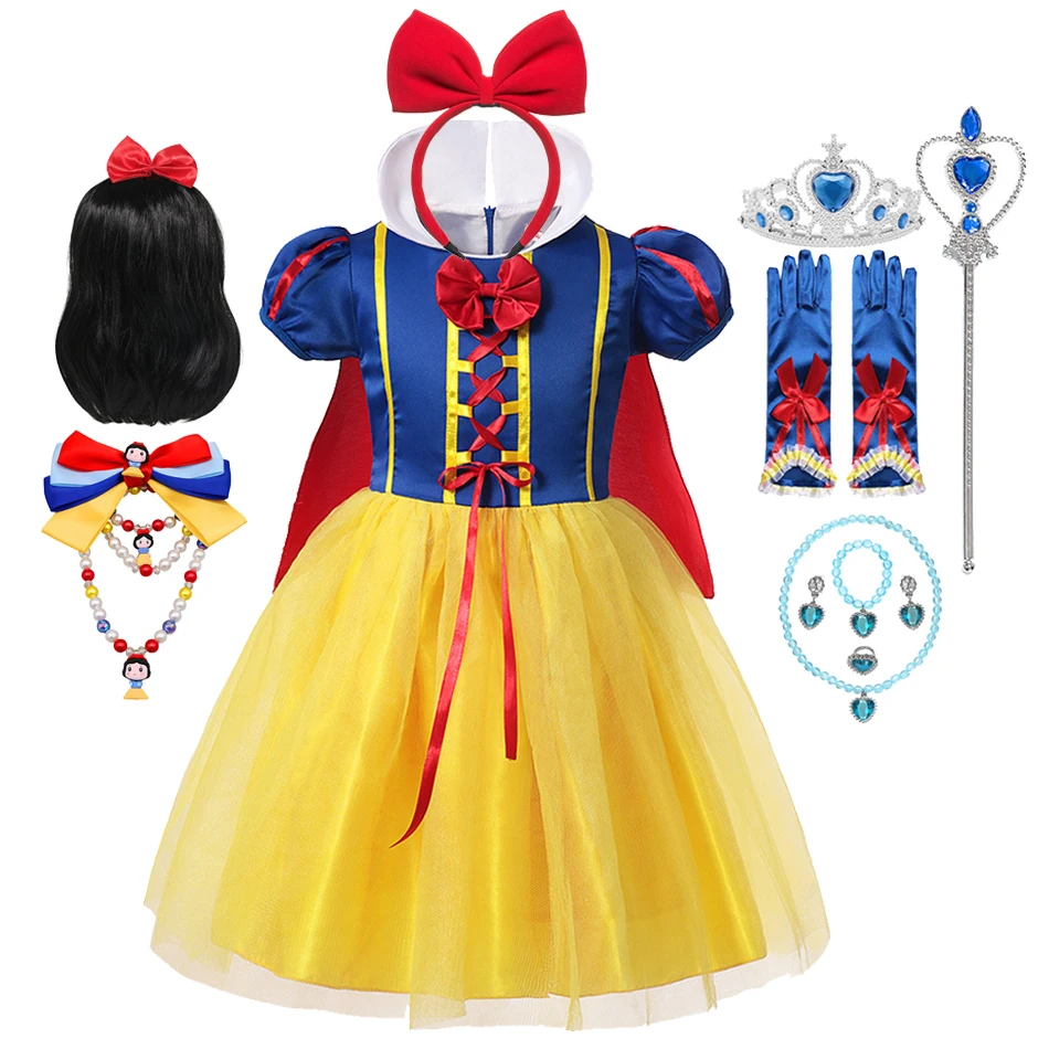 Girls Snow White Fancy Dress Kids Carnival Christmas Party Princess Costume Children Birthday With Cloak Clothes Wig