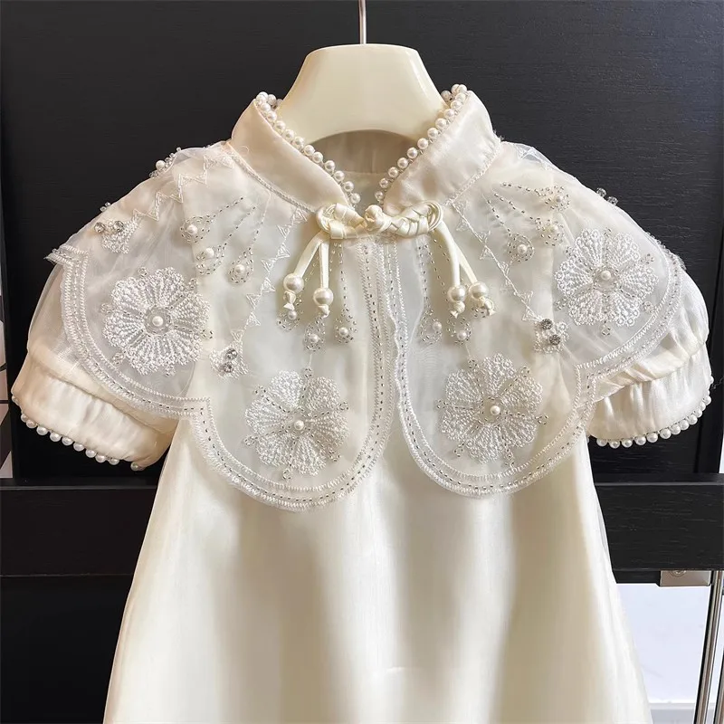 

Летнее детское платье принцессы Cheongsam, новинка 2025, стильное платье с шалью и облаком, платье для маленьких девочек, платье для девочек
