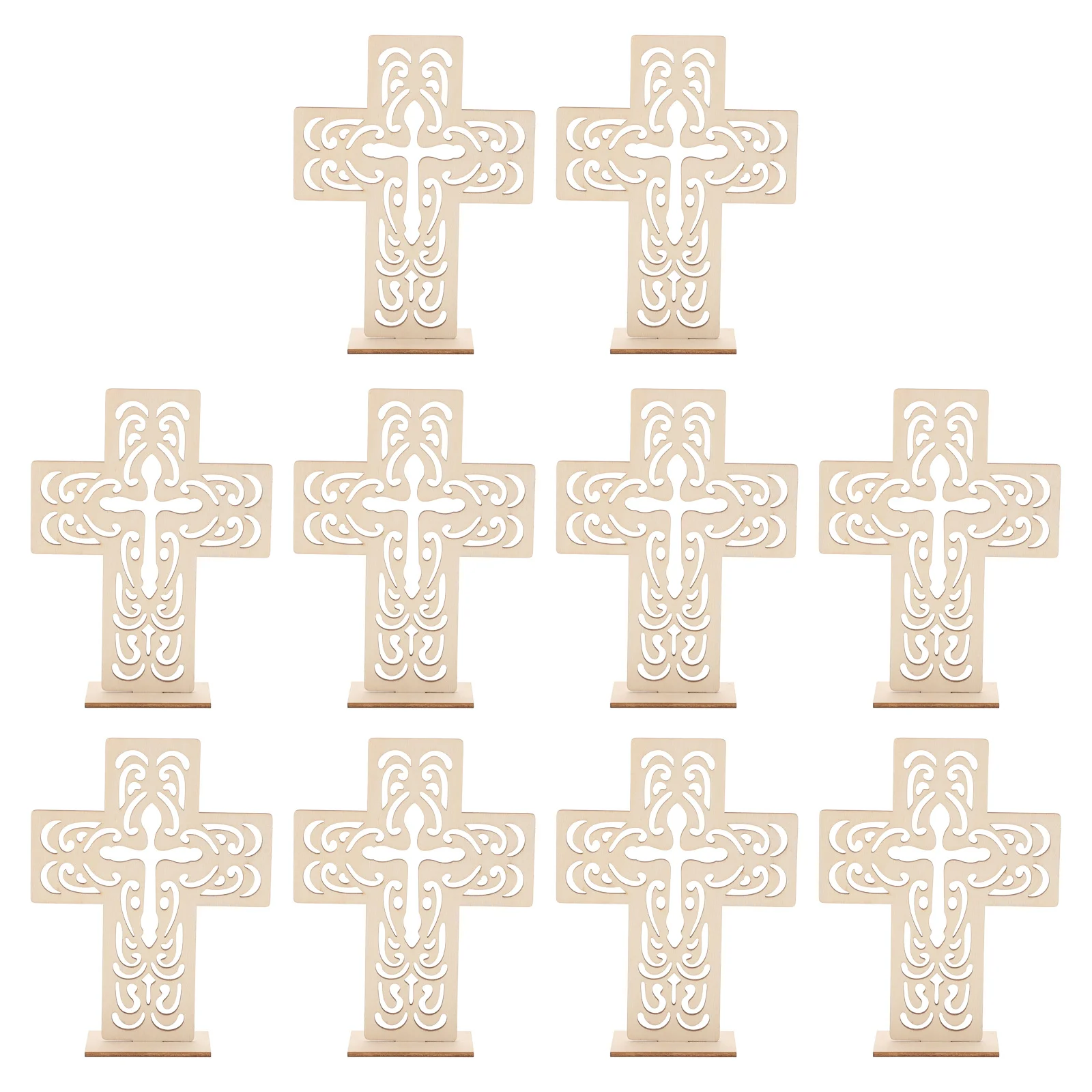 

10pcs Wooden Ornament Wood Craft Decoration For Home Religious Cross Adornment Desktop Cross Decor Wooden Crafts For Diy