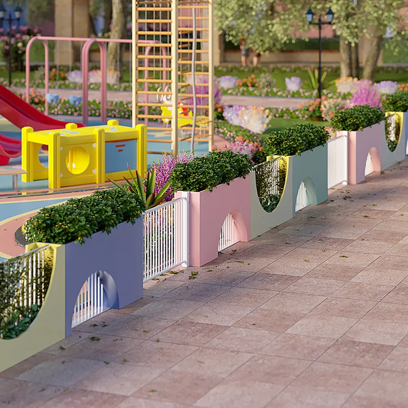 

Outdoor flower box partition, municipal road guardrail outside, flower bed garden landscape fence in the sales department