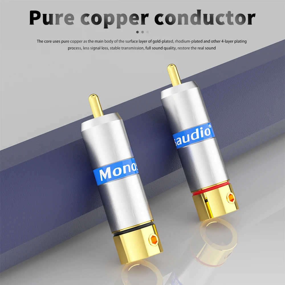 Monosaudio R206 Pure Copper 24K Gold/Rhodium Plating RCA Plug Audio Video Adapter Connectors Soldering