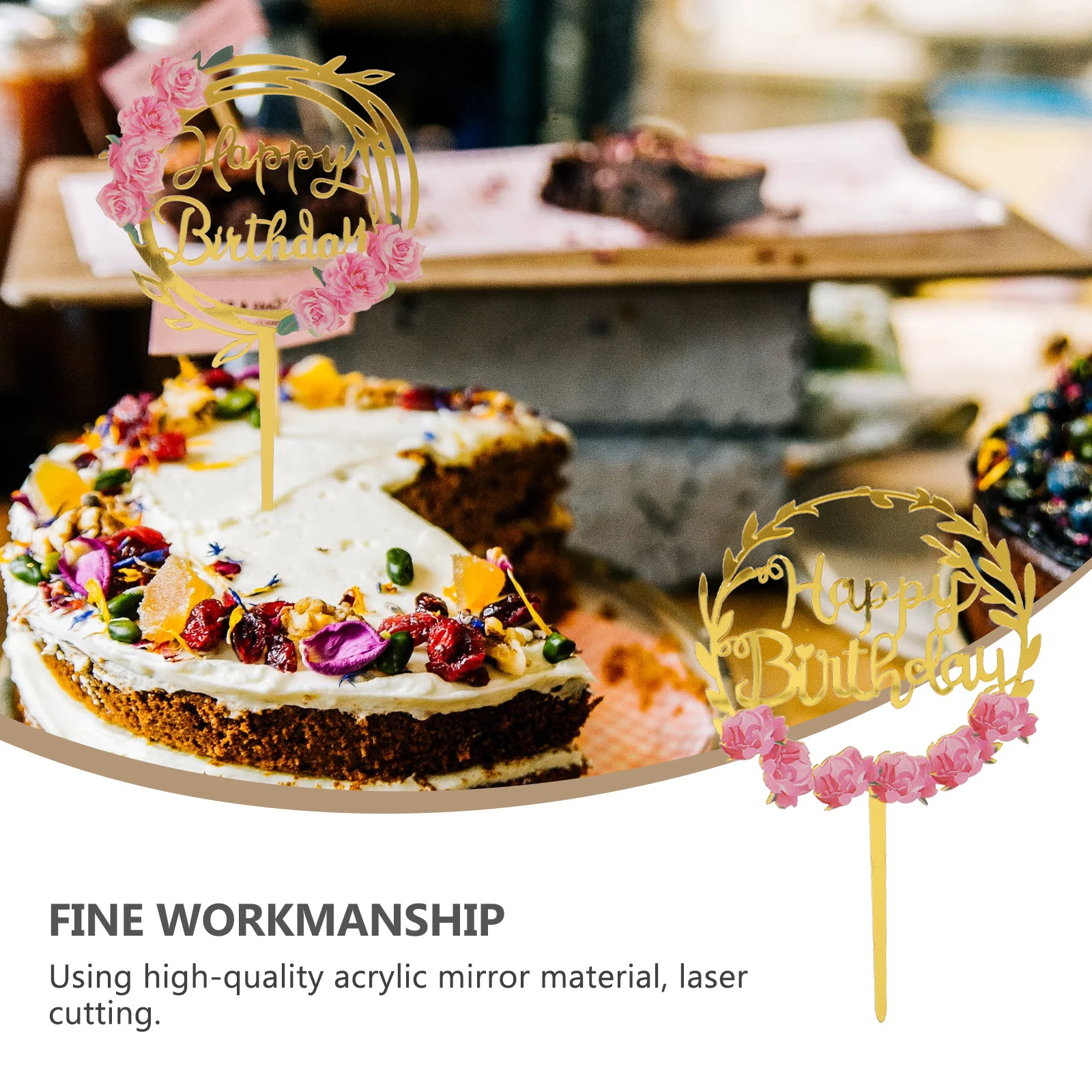 

6 pcs Cake Beautiful Cake Ornaments Toppers Flower Design Reusable Birthday Decorations Stylish Photo Props For Desserts