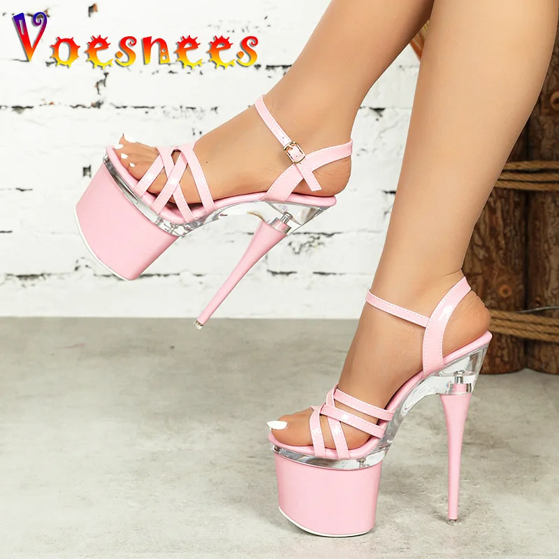 Women\'s Platform Sandals Ankle Strap Pole Dance Shoes 2023 New Summer 17.5CM Sexy Thin High Heels Pumps Fashion Model Walk Show