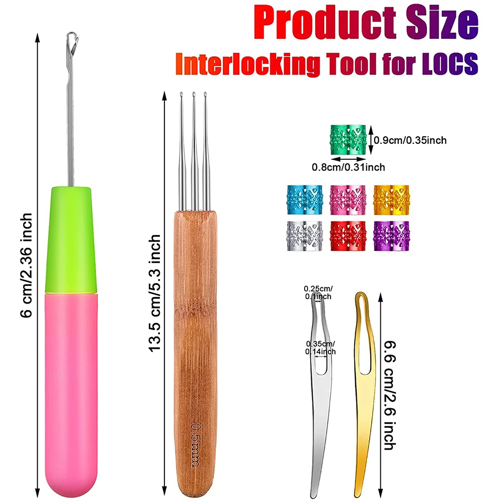 مجموعة أدوات قفل إبرة الكروشيه ، جدائل ، أدوات متشابكة للشعر ، حلقة شعر ، 31 إبرة