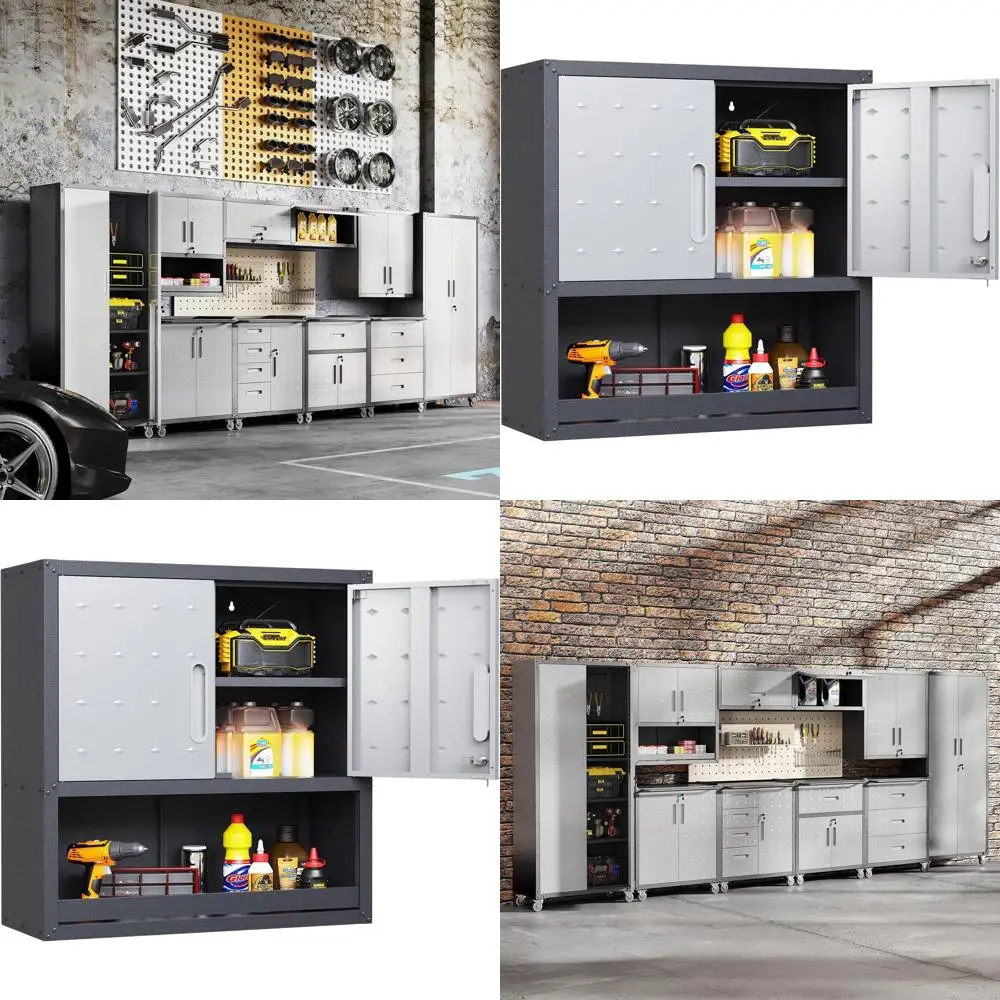 

Металлические настенные шкафы для гаража повышенной прочности с дверцами и запирающимися ящиками для хранения