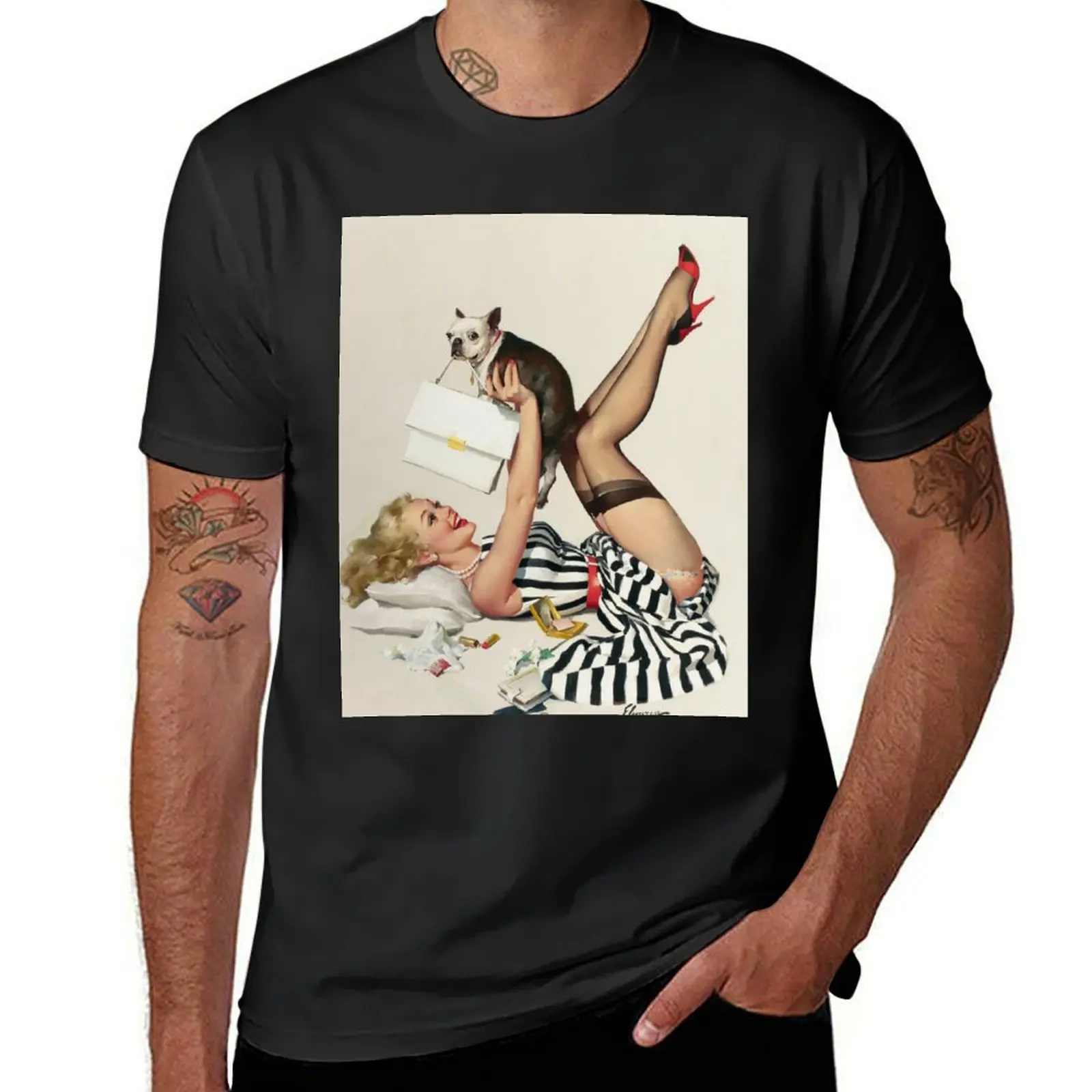 

Vintage Naughty Puppy Love Gil Elvgren Pin Up Girl T-Shirt customs blacks plain black t shirts men