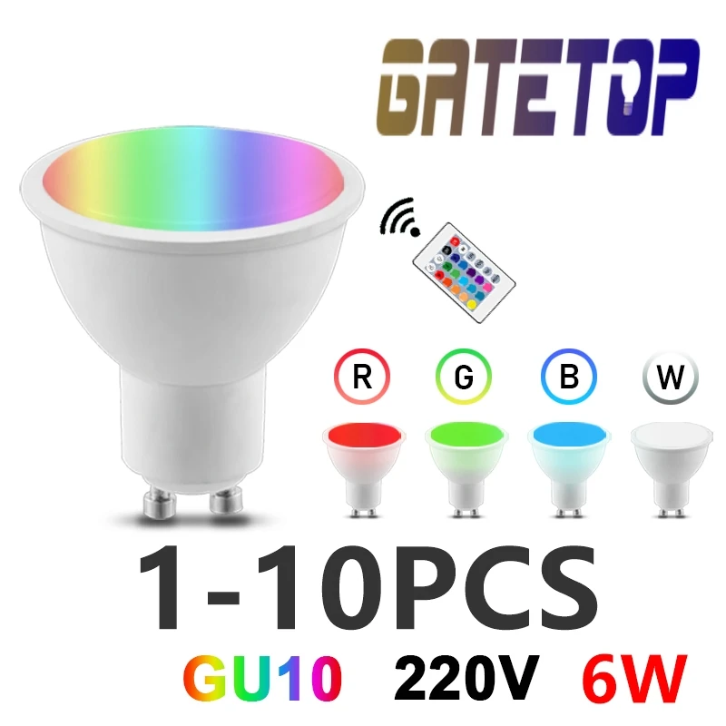 1-10 pces led controle remoto infravermelho rgbw gu10 ac220v 6w 24 controle remoto chave luzes de cor de escurecimento adequado para barras de festa