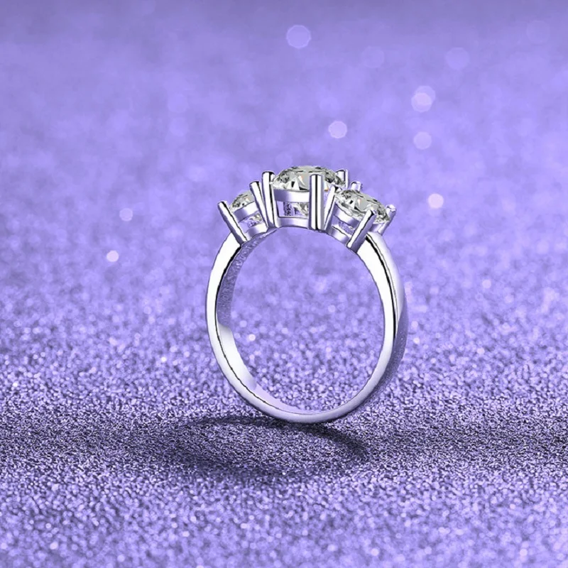 3 Stones 2/4CT D Color Moissanite Rings for Women Luxury Sparkling Diamonds with Certificates 925 Sterling Sliver Wedding Ring