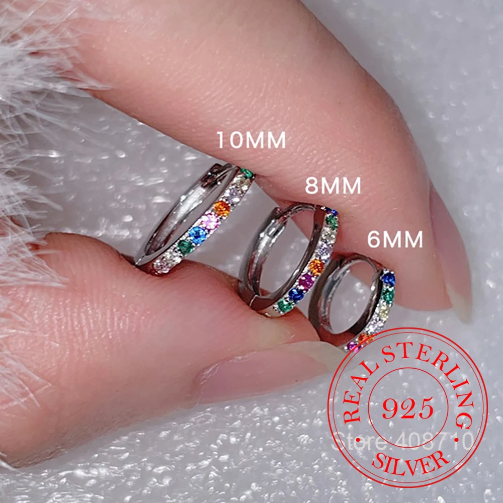 

925 Sterling Silver Colorful Zircon Crystal Hoops Earrings For Women Studants 2025 Party Jewelry Gift Female Pendientes