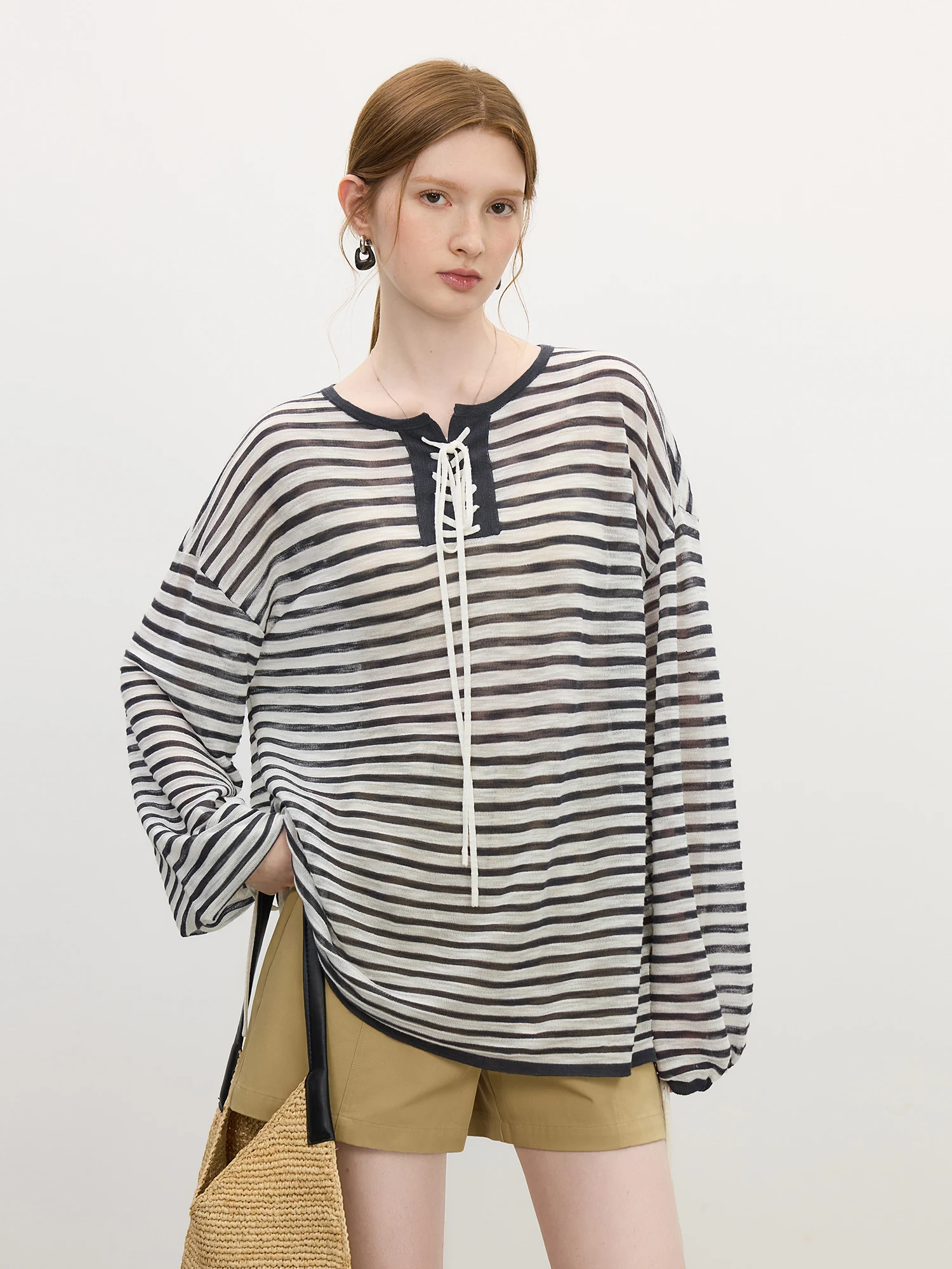 FSLE French Elegant Holiday Striped Shirt For Women 2025 Summer Sailing Sunscreen Breathable Long-sleeved T-shirt Top 25FS12847
