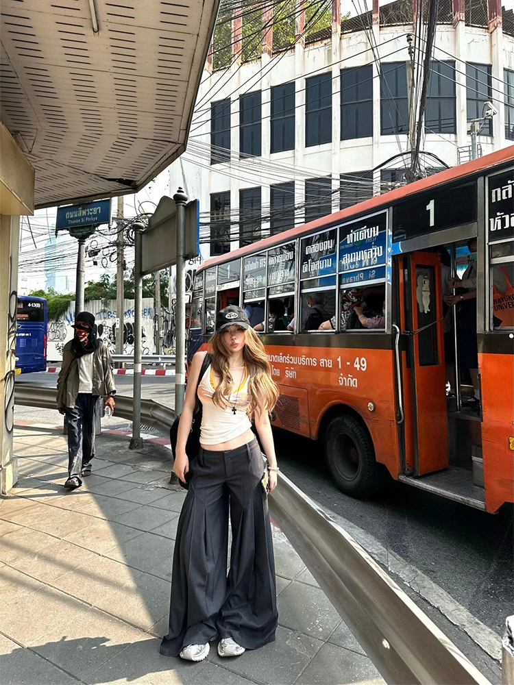 

Low Waist Wide Leg Pants Fem Casual Loose Sle Commute Faion Elements High Waist Long Pants Comfortable Lazy Women Trou...