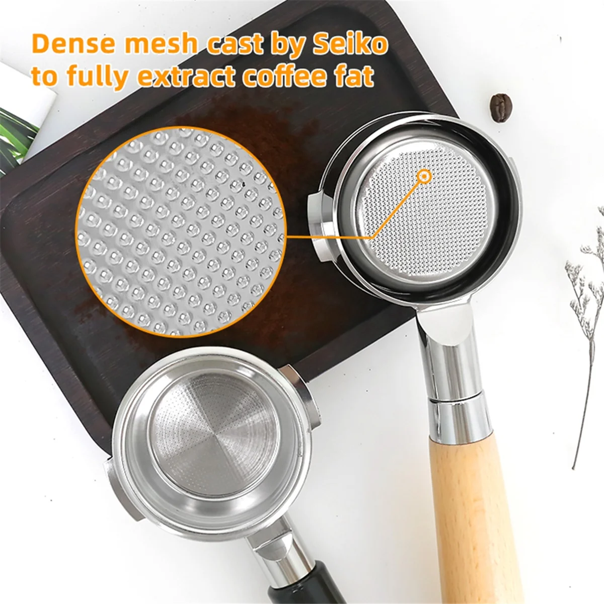 

N37R_58mm Stainless Steel Double Single-Layer Filter Solid Wood Handle B