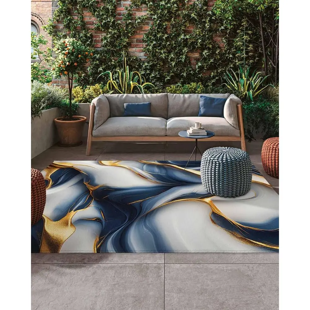 

Темно-синий мраморный градиентный уличный коврик для патио, террасы и заднего двора с нескользящими и впитывающими функциями