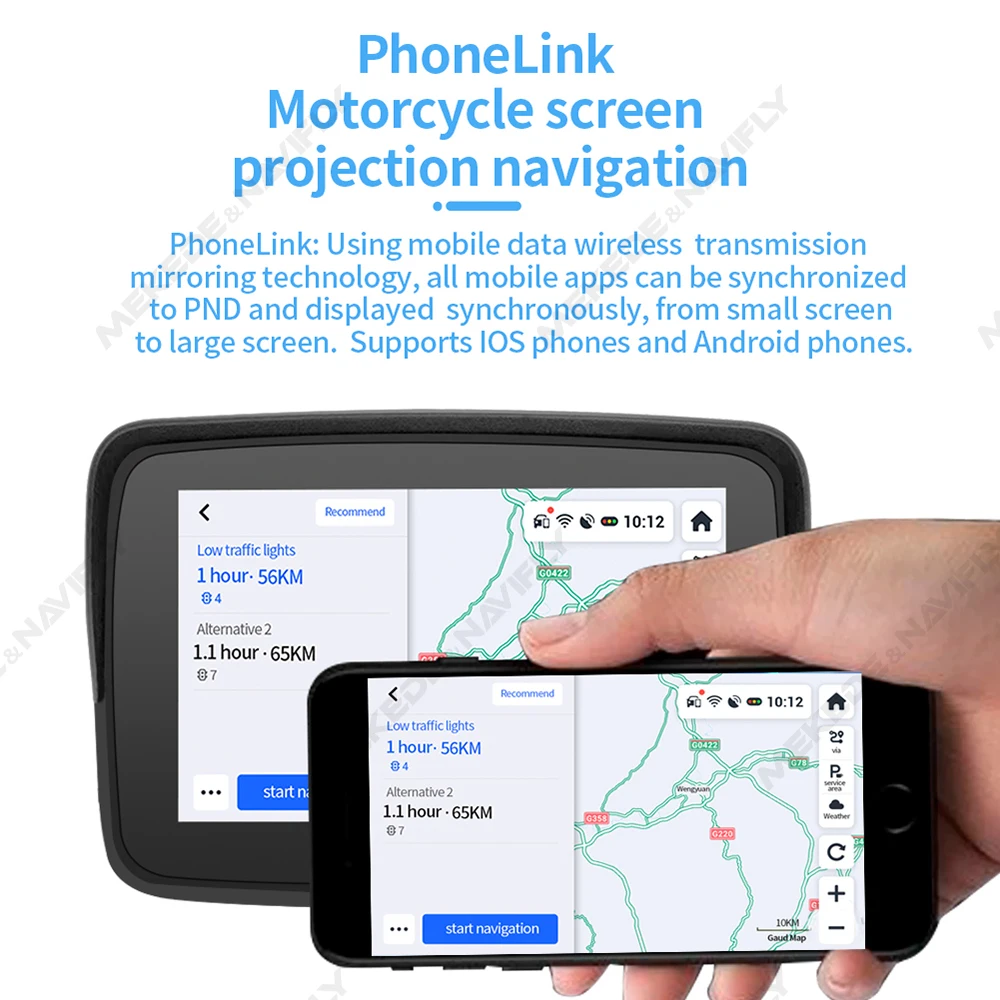 

5-inch portable Motorcycle Smart Screen Motorcycle GPS Navigation IP67 Waterproof Mirrorlink Wireless Car-play/ Wireless Auto BT