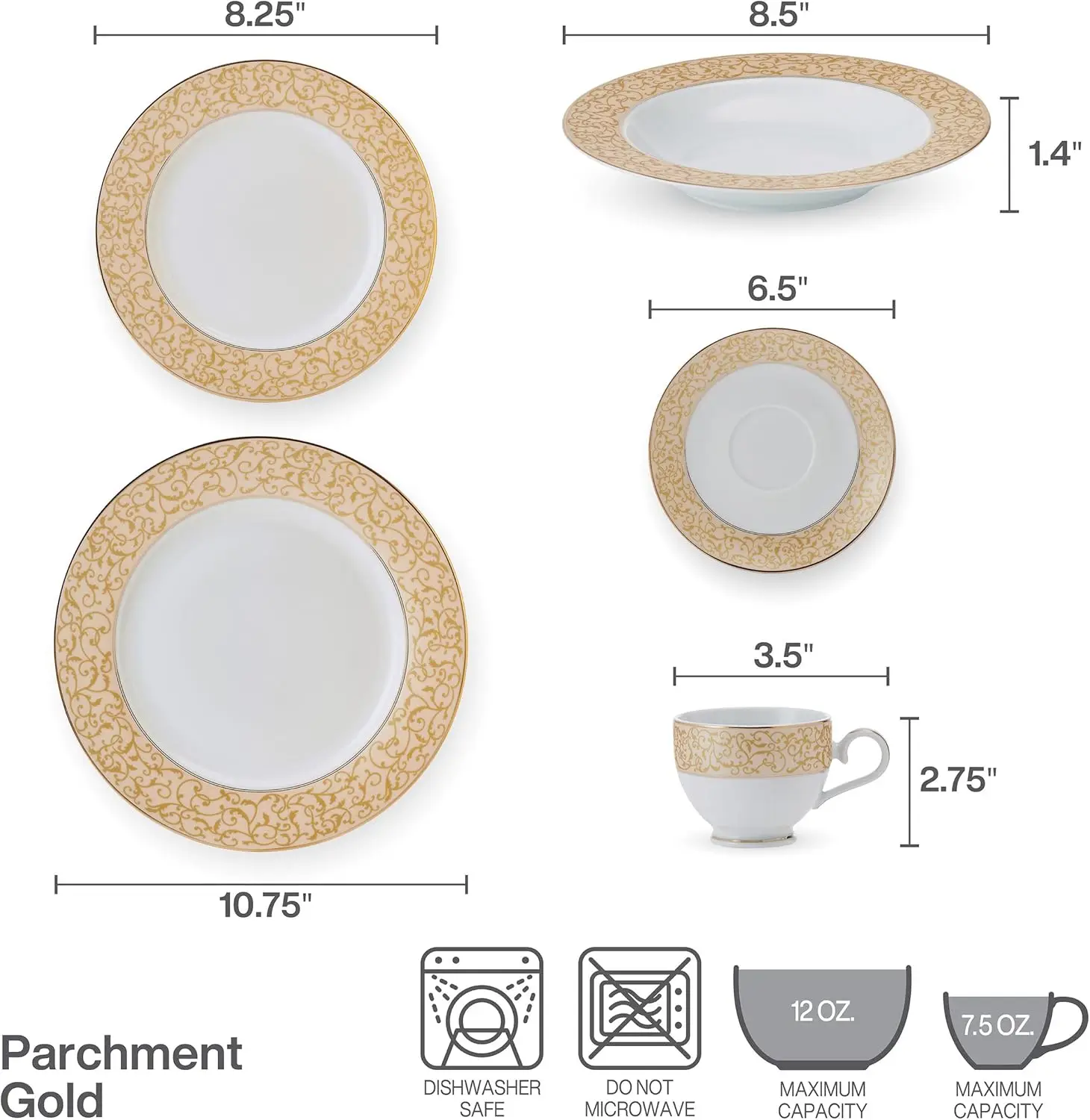 طقم أواني طعام بارشمنت جولد 40 قطعة، خدمة لـ 8 أشخاص