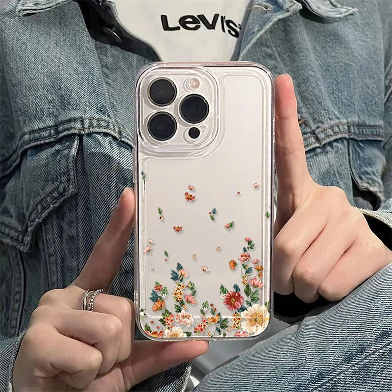 Flower Phone Soft  Case For iPhone 16 11 12 13 14 15 Pro Max XR 7 8 Plus Shockproof Transparent Cover Silicone image 3