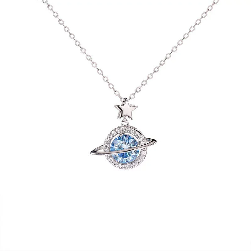 

ZFSILVER модное свежее модное серебро 925 пробы, роскошное муассанитовое ожерелье с синей звездой, очаровательные женские аксессуары, вечерние ювелирные изделия, подарок MS-392S