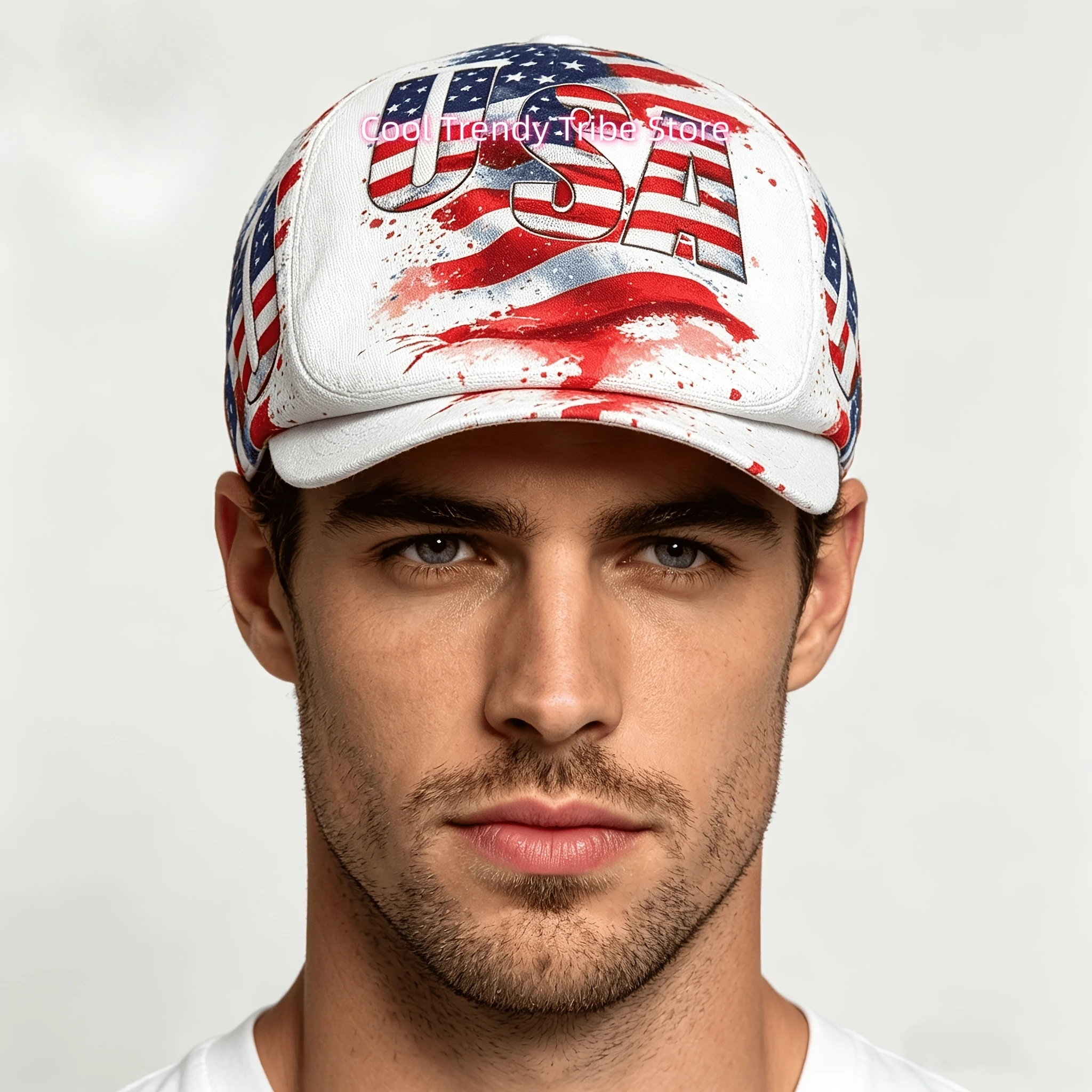 USA Flag Splash Paint Design All-over Print Flat-top Hats for Men and Women, Newsboy Caps, Berets, Irish Hats, Driver Caps,  Hat