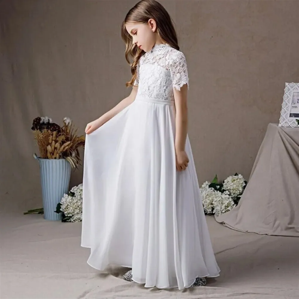 

Customized Lace Flower Girl Wedding Dress High Neck Princess Birthday Girls Junior Bridesmaid Dress Holy First Communion Gown