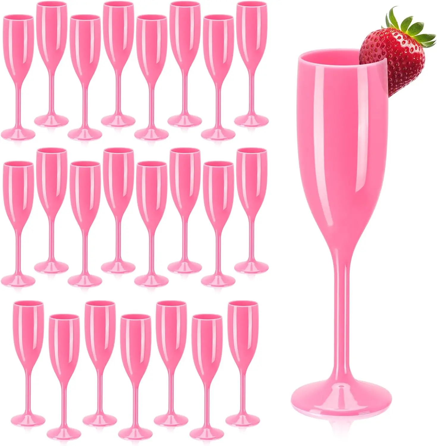 

Pink Acrylic Champagne Flutes - Reusable Unbreakable Wedding Toasting Glasses for Bridal Shower, Bachelorette Party (24 pcs)
