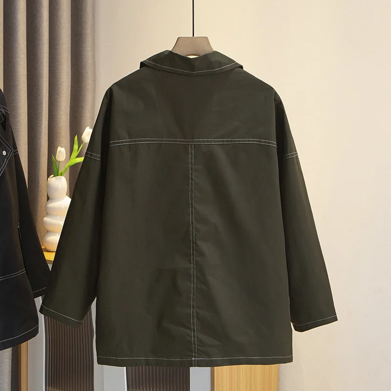 2023 Autumn Clothes Women Jacket Plus Size Loose Bright Line Safari Style Army Green Coat Curve