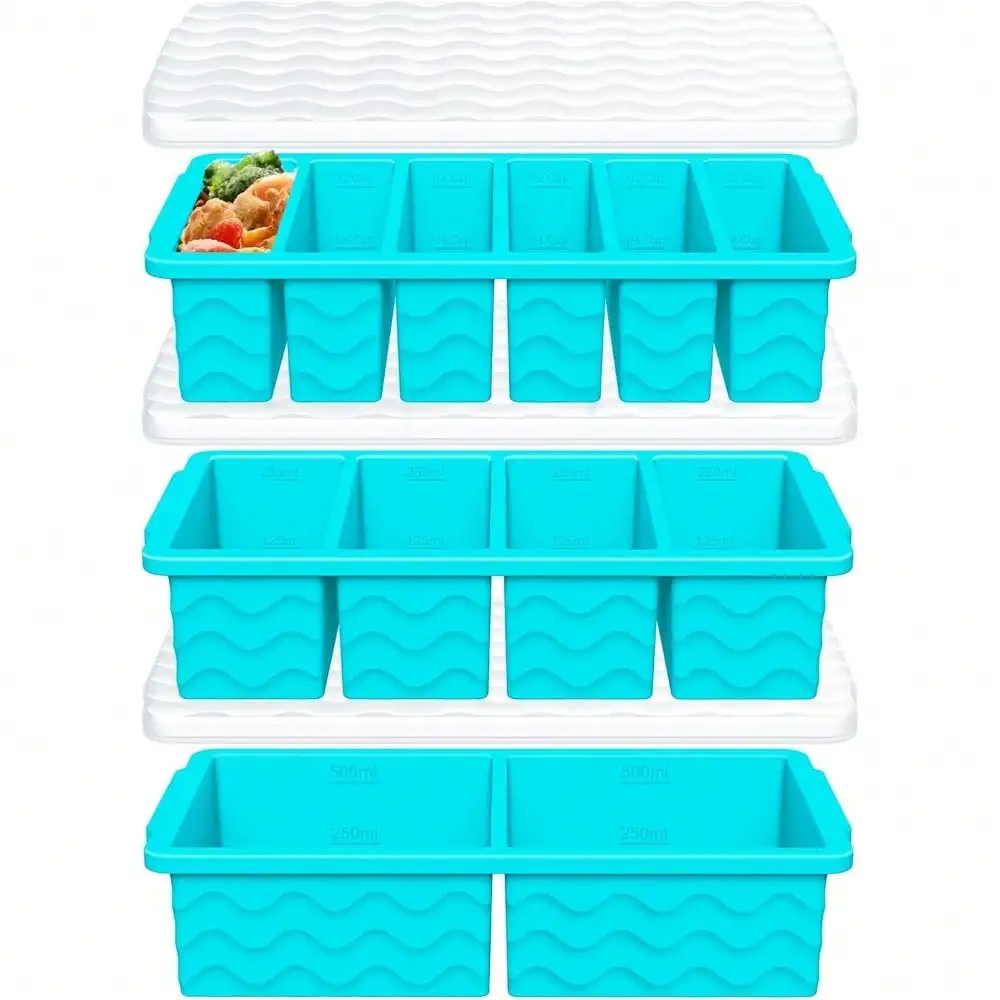 

3-Pack Silicone Freezer Trays With Lids 2 Large 4 Medium 6 Small Containers For Soup Stew Sauce Meal Prep Ice Cube Trays Flexible Easy Pop Durable Kitchen Storage Molds Set