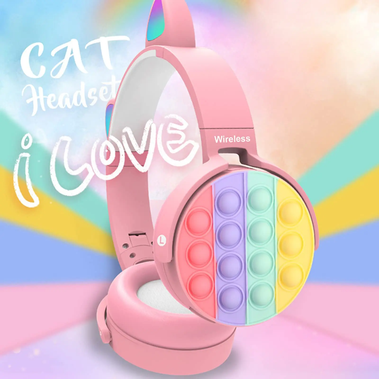 Cat Ear Head Mounted Children's Toy Headphones, Wireless Bluetooth Headphones, Popular Bubble Headphones, Stress Relieving Toys