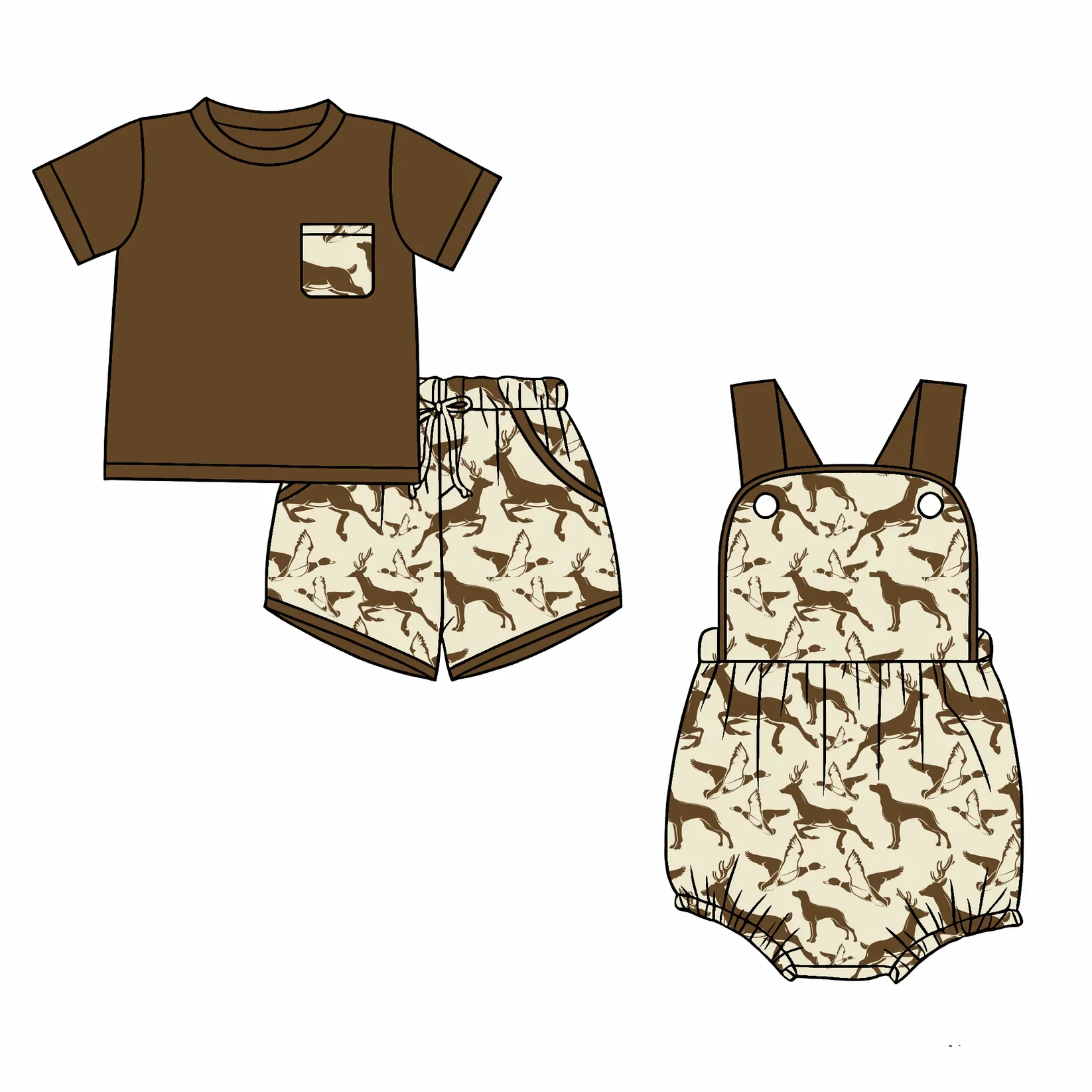 Children Hunting Camouflage Print Easter Shorts Outfits Baby Boy Bubble Romper Brother Matches Kids Western Clothing