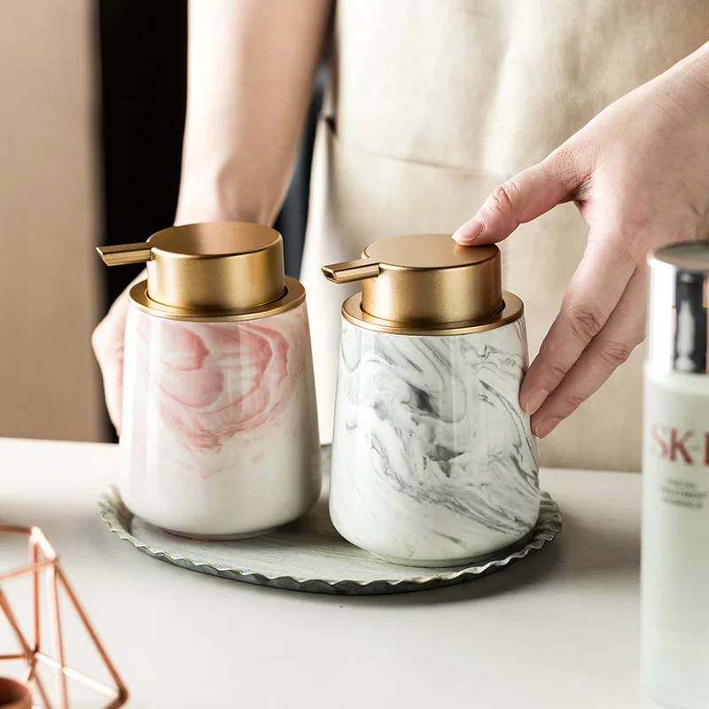 

Marbling Ceramics Bathroom Foaming Soap Dispenser Shampoo Body Wash Lotion Empty Bath Pump Bottle Foam Storage Container