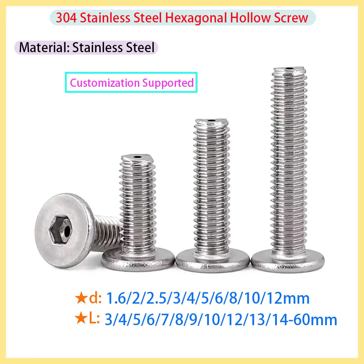 

304 Stainless Steel Hollow Ventilated Hexagonal Thin Flat Tile Bolt Screw M1.6 M2 M2.5 M3 To M12