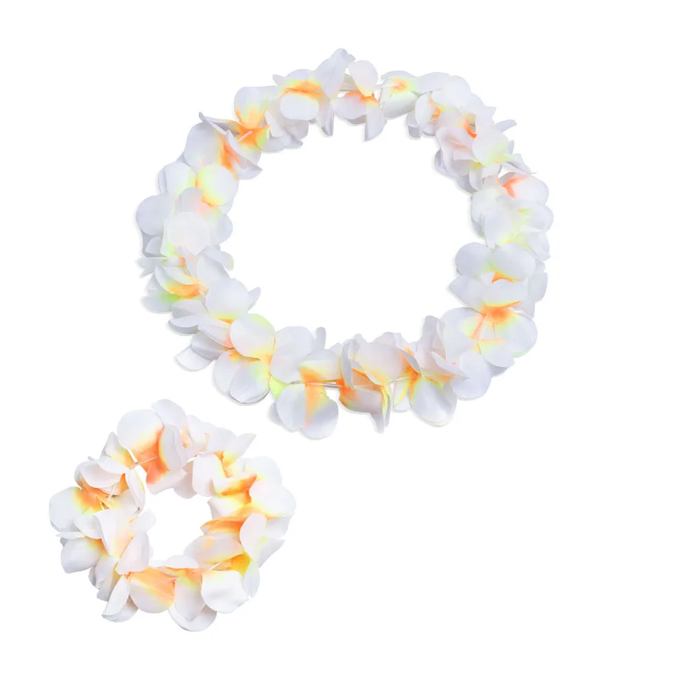 1pcs White Hawaiian Leis Masquerade Beach  Tropical Glow Party Light Up Flower Necklace Headband with LED Light Wedding Festival