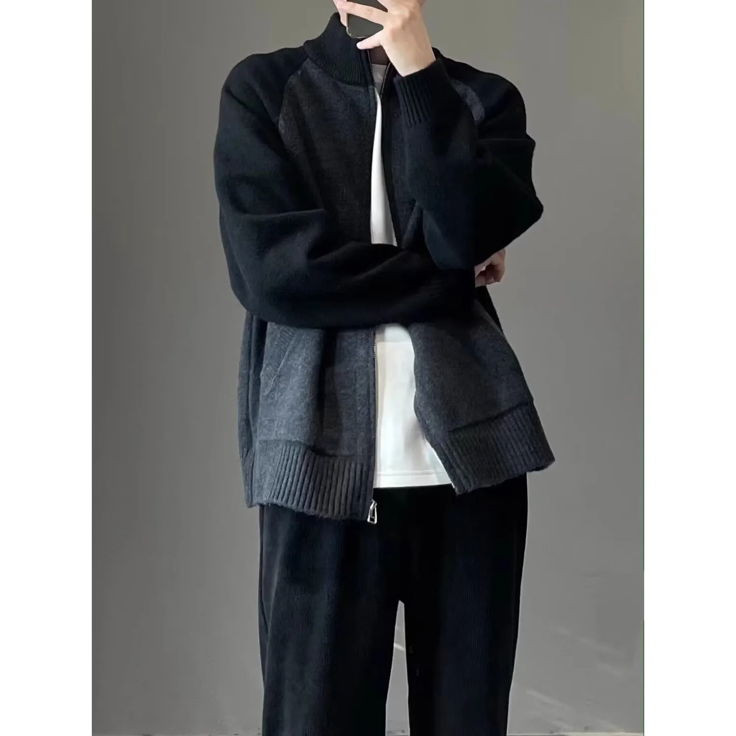 

Men's Knitted Open Cardigan Casual Spring Autumn Loose Fit Casual Sweater Zipper Closure Patchwork Collar Sli Versatile