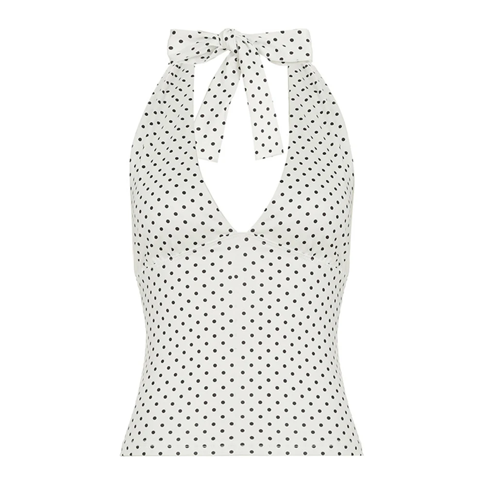Mouwloos dameshemdje V-hals Polka Dot-patroon Slim Fit Casual Top Temperamentstijl Geschikt voor dagelijks gebruik