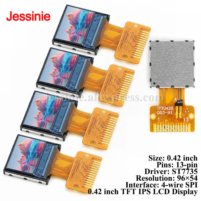 5pcs/1pc 0.42 Inch TFT HD IPS LCD Display Module ST7735 Driver 96x54 0.42'' Color Square Screen SPI Serial Interface 13Pin