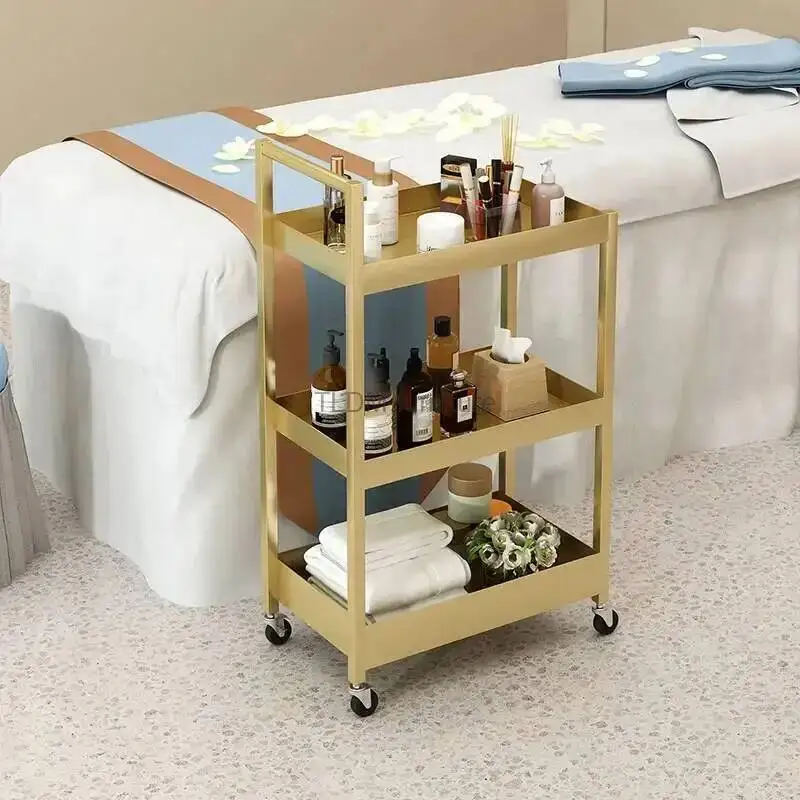 

Iron Home Golden Furniture Salon Art Salon Trolleys Light Luxury Beauty Salon Tool Trolley with Wheels Minimalist Storage Rack A