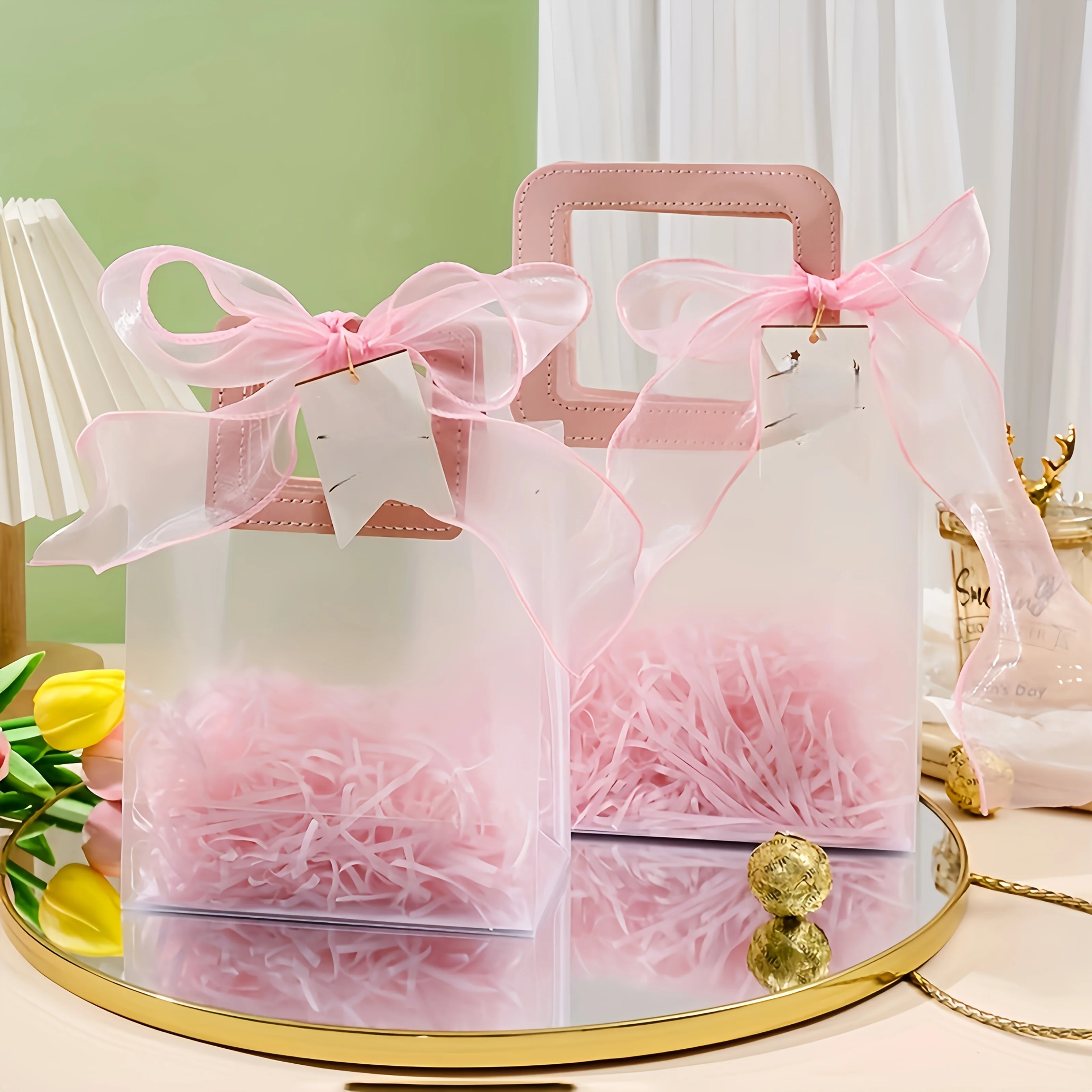 10 Stück transparente PVC-Tragetaschen, matte Geschenktüten, romantische Geschenktüten für Hochzeit, Brautparty, Geburtstagsfeier, Geburtstag, Familienfeier – Detail 4