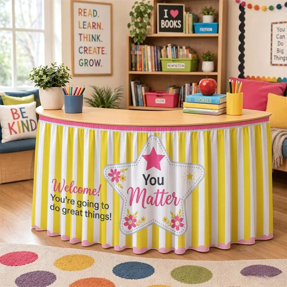Striped color contrast, simple and fresh. Classroom setup, teacher's office desk decoration, party tablecloth.
