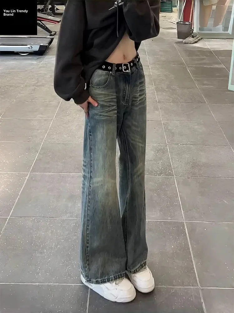 

Retro Blue Must Water Waed Straight Leg Men's Jeans American High Street Vibe Knife Clean Fit Jeans Casual Wear