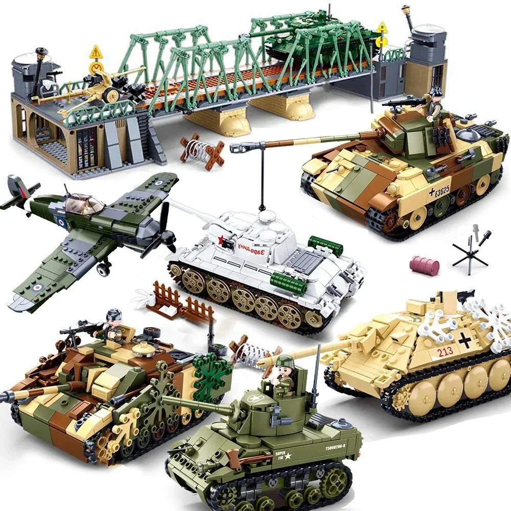 Military ww2 Cannon Assault Armored Vehicle Battle Tank Car Truck Army Building Blocks Sets Model King Kids Toys Gift