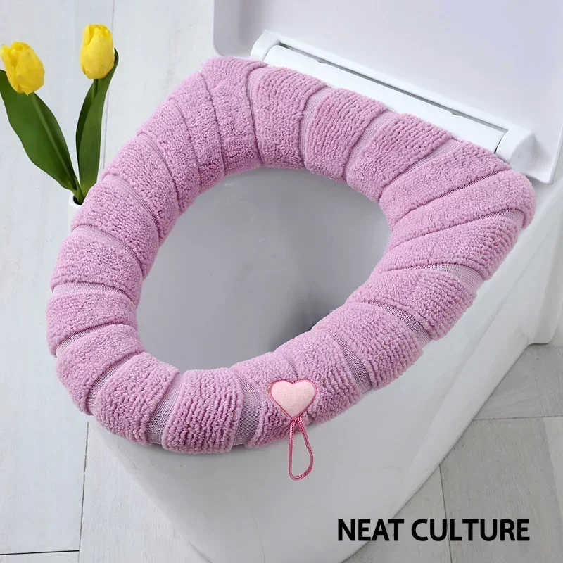 Winter Warm Toilet Seat Cover Mat Bathroom Toilet Pad Cushion with Handle Thicker Soft Washable Closestool Warmer Accessories