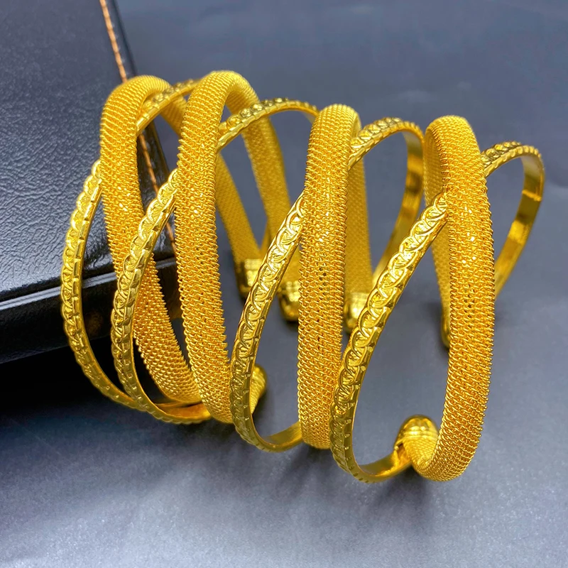 

Luxury Dubai Indian Gold Color Cuff Bangles For Women 24K Gold Plated African Bracelets Charm Wedding Ethiopian Hand Jewelry