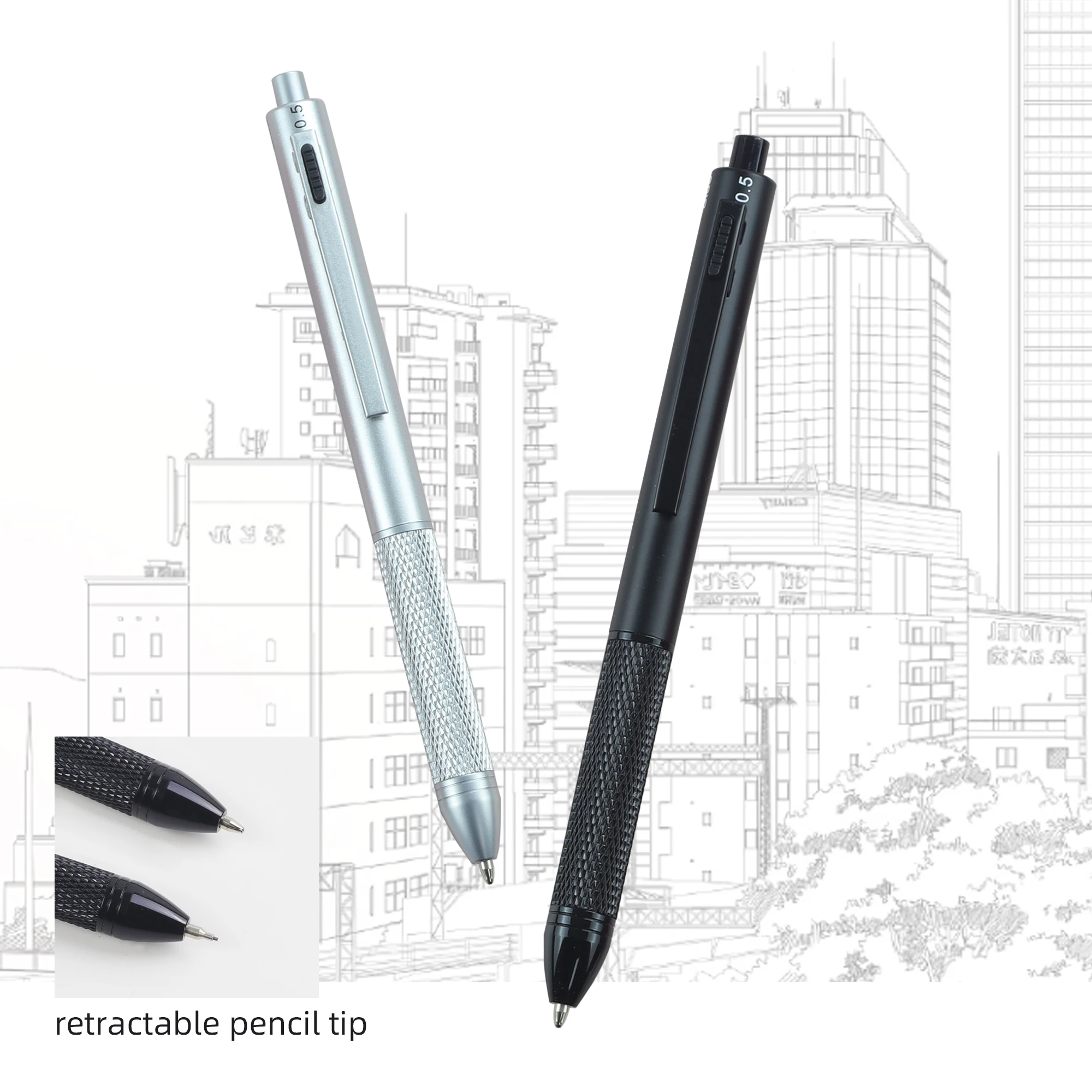 1 pc/1 set 4-in-1 multifunctional metal pen, black, blue red and pencil refill, essential for business people