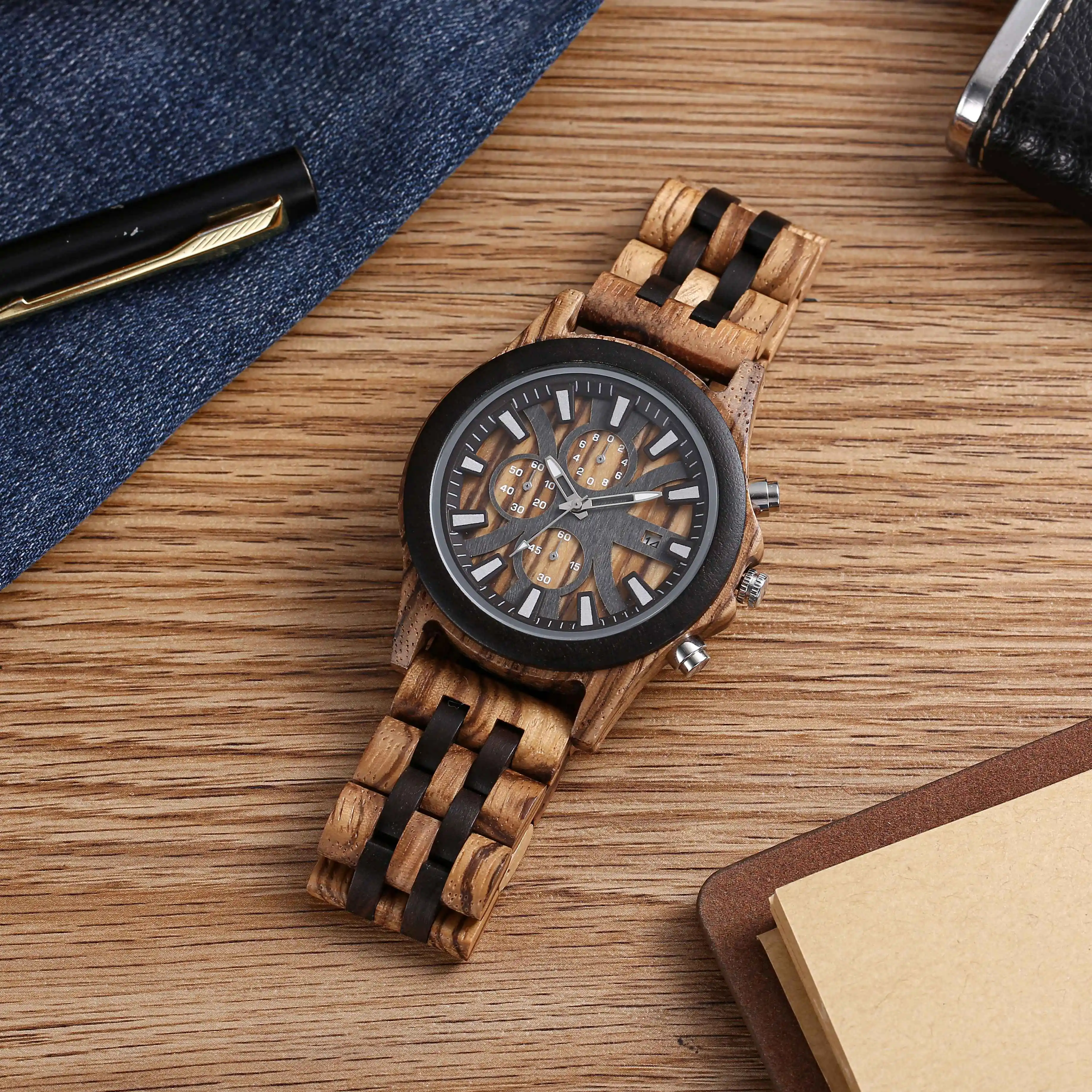 Business Herren nacht leuchtende multifunktion ale einfache leichte Uhr natürliche reine hand gefertigte Retro Holz waage Herren Holzuhr