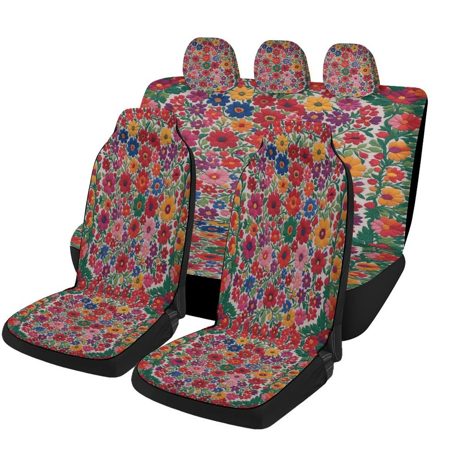 Fantasy Floral Pattern Designed Car Seat Covers Set For Most Cars, Trendy Breathable Decorative Car Seat Protector Covers Full S