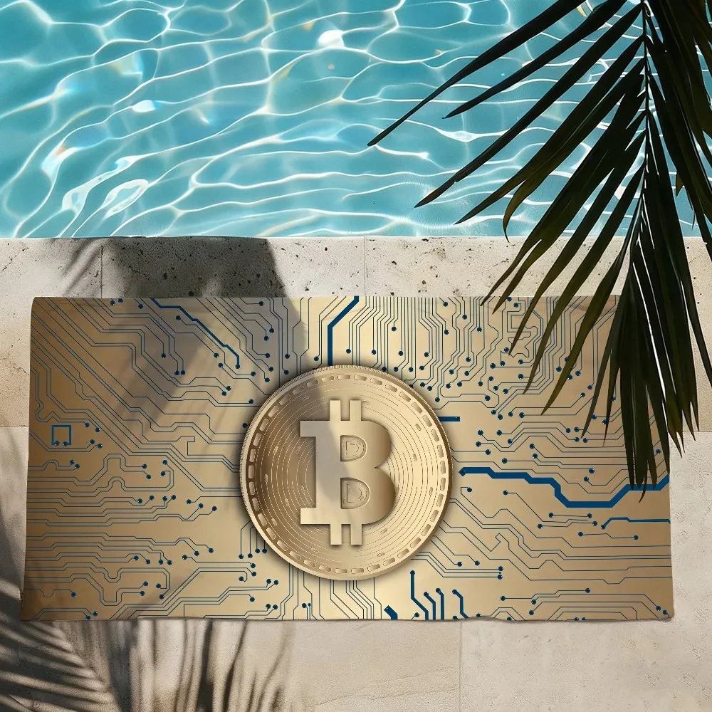 Serviette de sport, de plage, de voyage, de fitness, de douche, de camping, douce, à séchage rapide, classique, pour le camping, la plage, le sport, avec motifs Bitcoin et Finance, cadeau