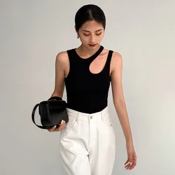 Casual White Cut T Shirt Women Round Neck Sleeveless Korean Slim T Shirts Women Clothing 2023 Summer Fashion