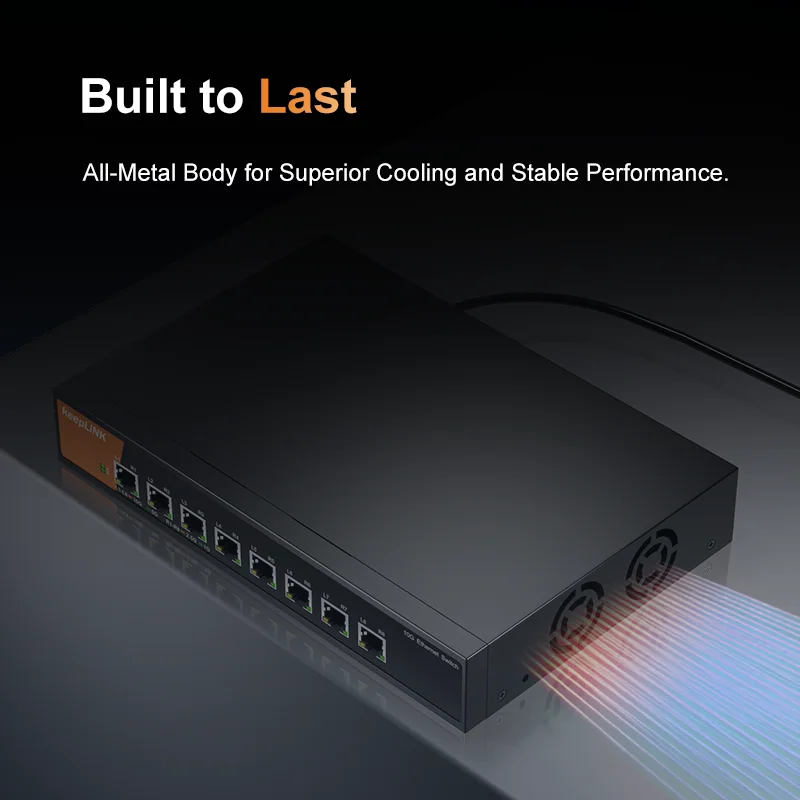 KeepLiNK 8 Port 10G/Multi-Gig Unmanaged Ethernet Switch Desktop/Wall-Mount Plug and Play Sturdy Metal Casing