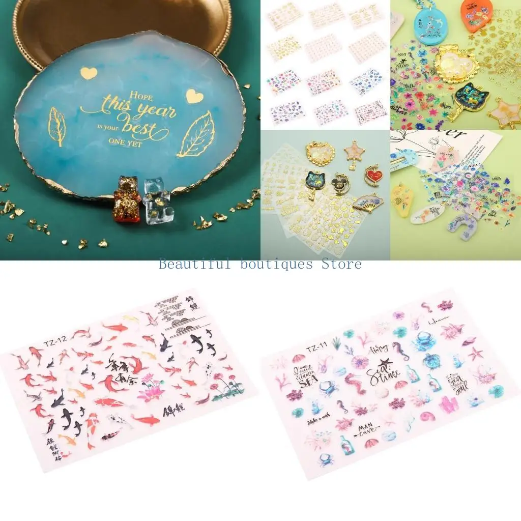 

U4LF Gold Color Epoxy Diy Set Flower Plastic Stickers Wishes Metal Stickers for DIY Crafts Home Decorations Jewelry Gifts