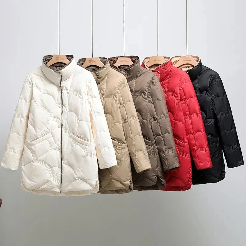 2024 New Winter Down Jacket Women Fashion Stand Collar Long Coat Casual Loose Ultra Lightweigh Warm Puffer Coat Female Snow Outw