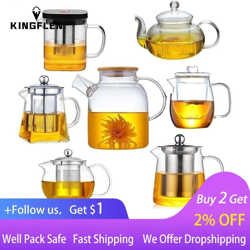 

Dropshipping Heat Resistant Glass Teapot Various Styles Of Hot-selling Tea Sets Clear Kettle Flower Puer Tea Infuser Pot